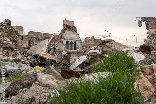 The ruins of the city after the war in Mosul, old city district, Iraq