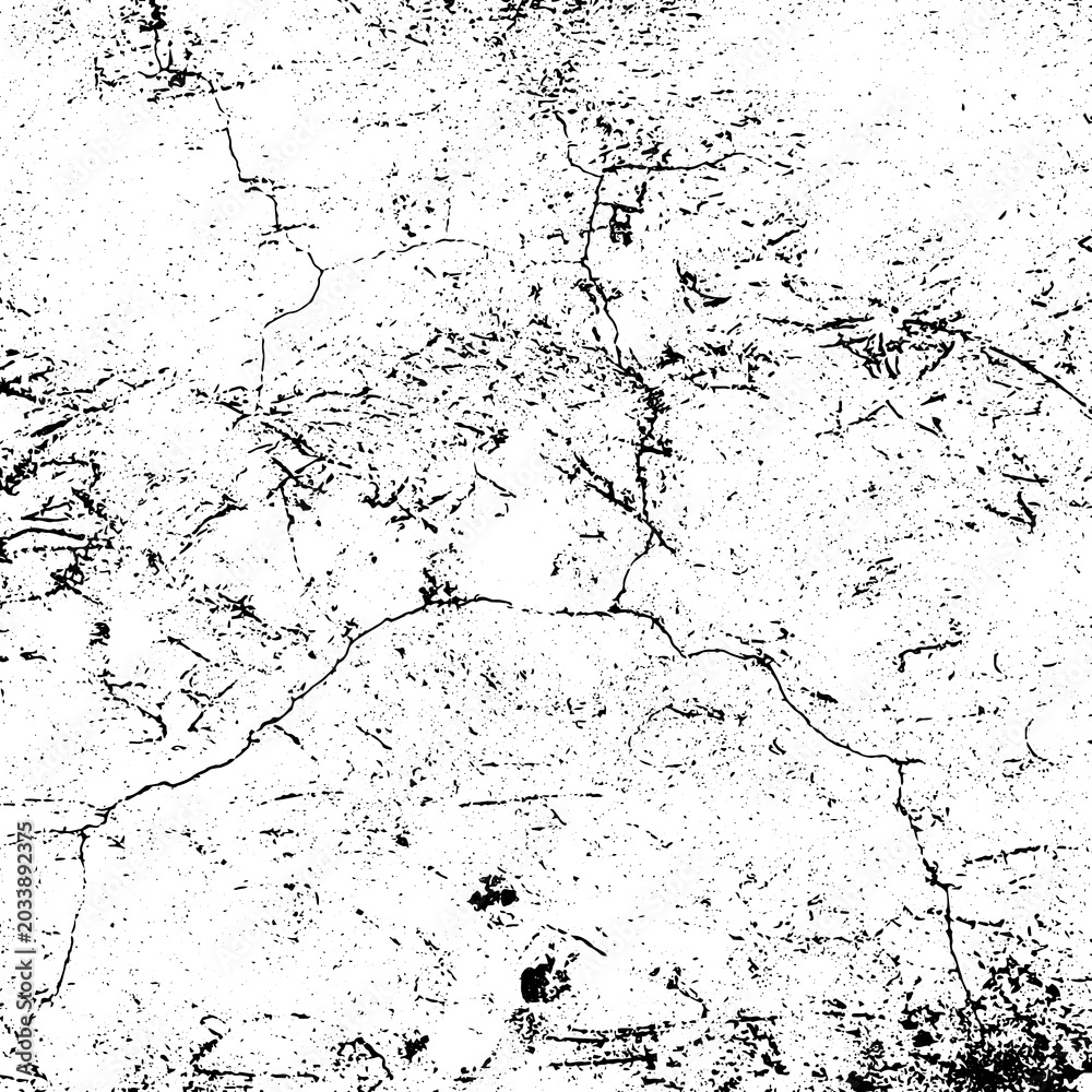 Fototapeta premium Close-up cracked white concrete surface with irregular black fissures and speckles, distressed aged texture background for design, geology, or artistic use