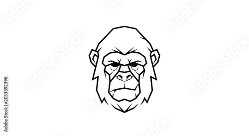 Canvas Print Gorilla Head Outline Vector Art, Fierce Primate Face, Minimalist Animal Icon