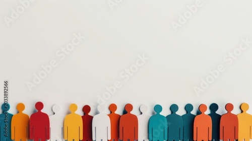 Diverse colorful abstract human figures arranged in a row on a neutral background symbolizing inclusion comm  and global connections suitable for conceptual designs with ample copy space