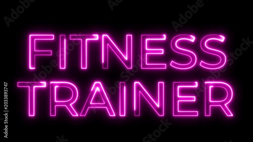 Glowing Pink Neon Fitness Trainer Text Animation on Black