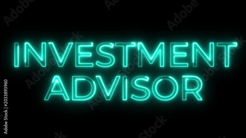 Glowing Cyan Neon Investment Advisor Text Animation on Black