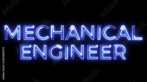 Mechanical Engineer Blue Neon Text Animation on Black Background