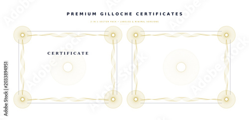 Tableau sur toile Premium golden guilloche certificates template set with labeled and minimal layo