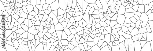 Dense Voronoi diagram outline pattern with black geometric cells on white background for abstract modern textures and graphic design concept
