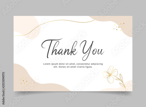 Luxury Thank You Card Design Template. Greeting Card design with Gold Floral Line Art