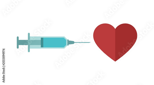 Bild auf Leinwand Syringe with Cyan Fluid and Red Heart