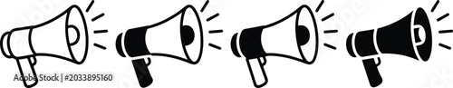 Foto Set of four progressively louder hand drawn megaphone icons for communication an