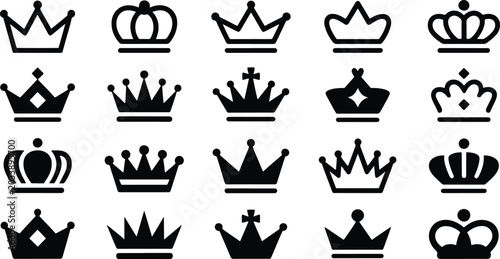 Konstfotografi Set of sixteen royal crowns and regal headwear icons in various elegant designs