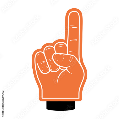 orange foam finger hand pointing up