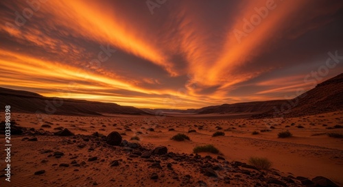 Dramatic Sunset Sky Over Arid Desert Landscape