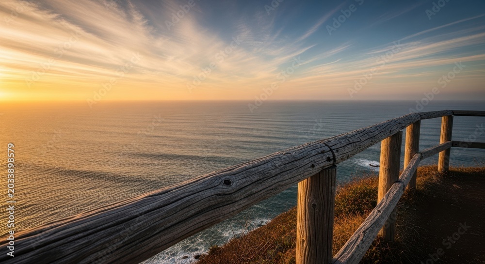 Fototapeta premium Secluded Coastal Overlook with Ocean Sunset View