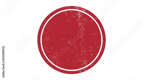Red circle, distressed stamp, white outline, abstract shape