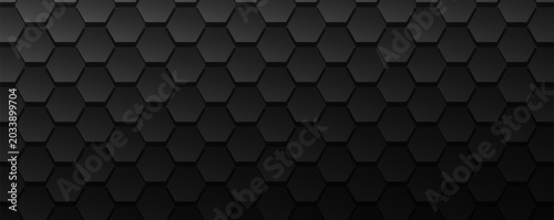 Cuadro en lienzo Hexagonal tile pattern, three dimensional minimal dark carbon gray