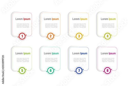 infographic elements template, business concept with 8 steps, rectangle shapes design with multi gradient color label for   diagram, annual report, web design. Creative banner, label, vector