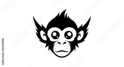 Canvas Print Cute black and white monkey head mascot logo design.