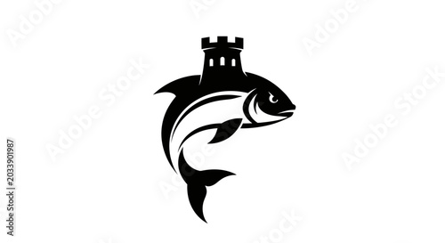 Bild auf Leinwand Creative fish silhouette with a castle tower on back.