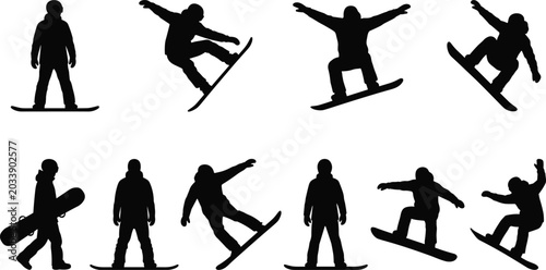 Foto Snowboarder silhouette collection featuring freestyle winter sports action poses