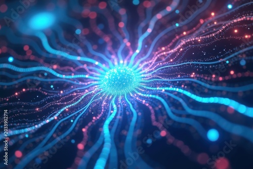 Abstract Glowing Blue and Purple Neural Network Data Flow Concept