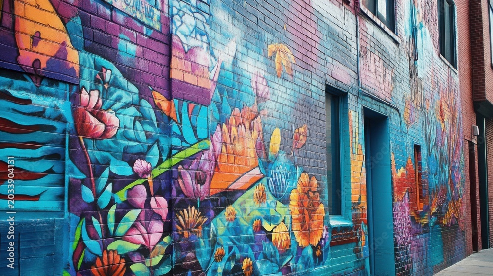 Obraz premium Vibrant street art mural on city alleyway wall