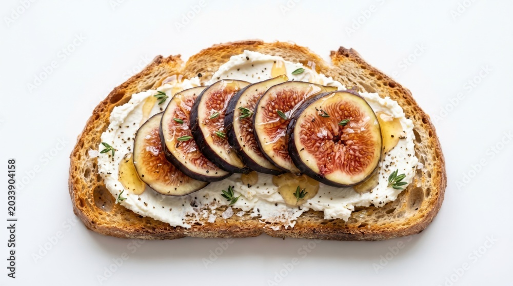 Fototapeta premium Goat cheese fig toast with honey drizzle
