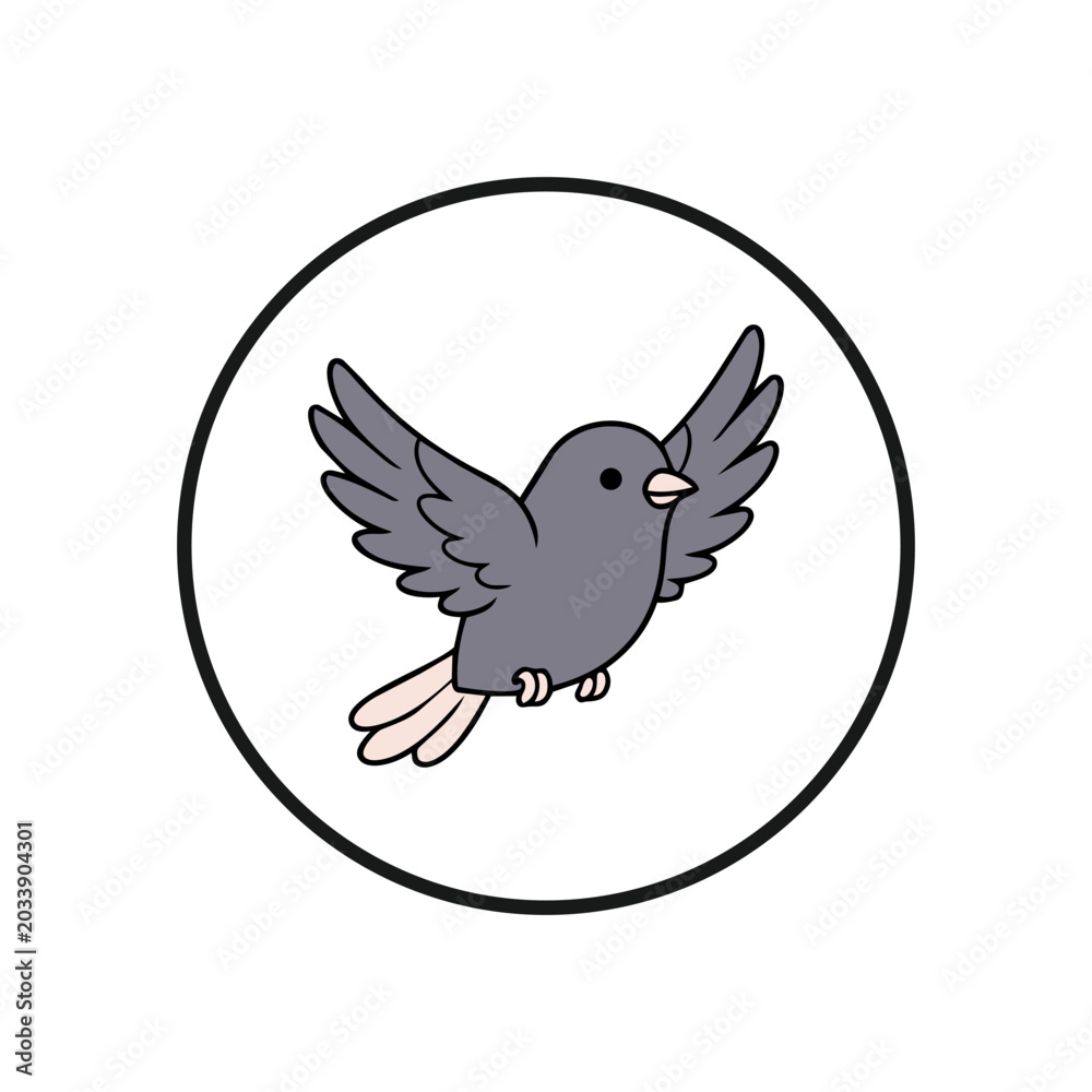Fototapeta premium Cute cartoon bird flying inside a circle