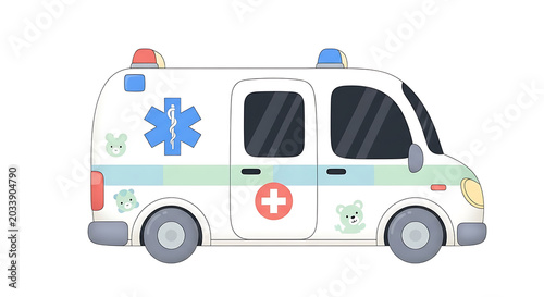 Cute Cartoon Ambulance Medical Emergency Van Image