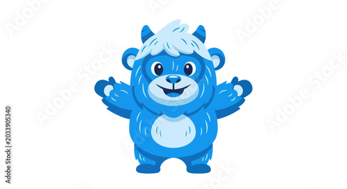 Canvas Print Cute Blue Cartoon Monster Mascot Character with Open Arms