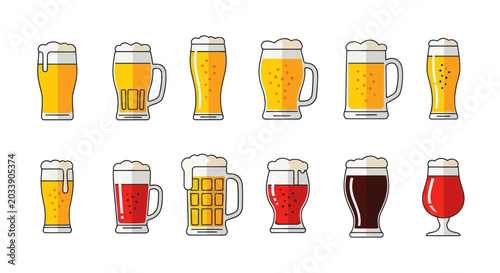 Tableau sur toile Diverse Beer Glasses Collection Vector Illustration
