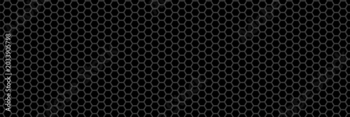 Εκτύπωση καμβά Black hexagonal mesh grille texture, dark metal outline.