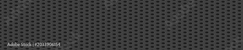 Fotografija Dark perforated metal grille texture with black gray tones.
