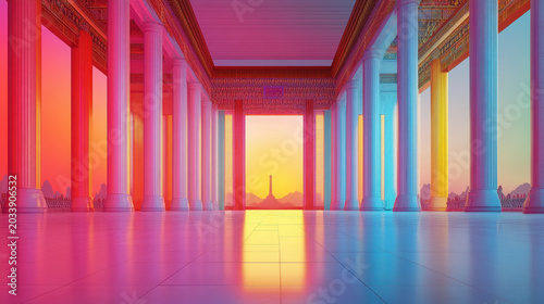 Cyberpunk Style Classical Architecture Interior Space