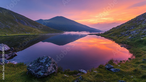Mountain Lake Sunset Reflection Scenery