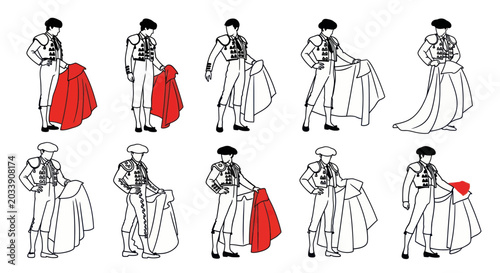 Bild auf Leinwand Matador Poses Collection: Bullfighter in Traditional Costume with Red Cape