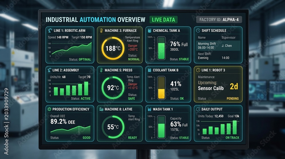 Fototapeta premium Industrial Factory Automation UI Bento Grid