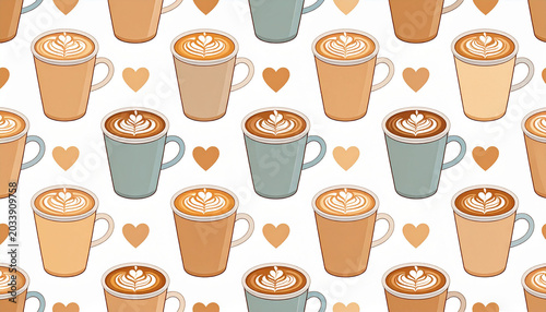 a patterned with coffee cups arranged in a repetitive design