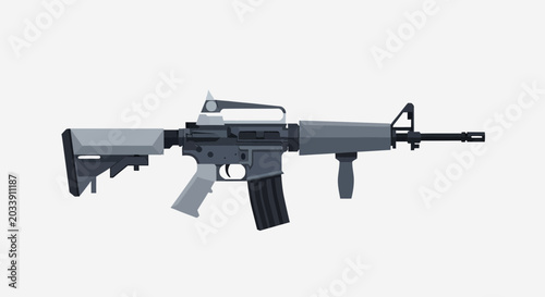 Canvas Print Compact Tactical Rifle Vector Illustration | Modern Assault Weapon Design