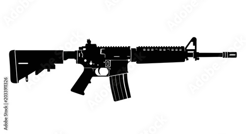 Bild auf Leinwand Silhouette Tactical Assault Rifle Vector Icon Isolated on White Background