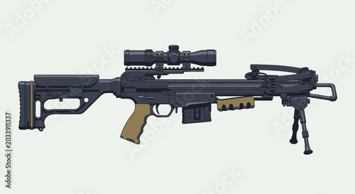 Foto Modern Tactical Crossbow Rifle with Scope Vector Illustration Isolated on White