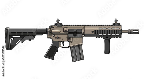 фотографія Tactical Carbine Rifle Vector Illustration | Modern Military Firearm Design