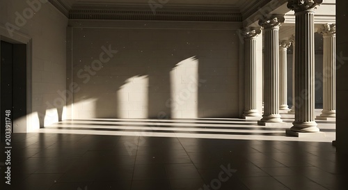 Empty square room with Light And Shadow Through Hall Of Pillars