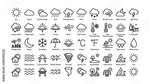 Tableau sur toile Weather forecast icons and symbols for climate and temperature  various illustra