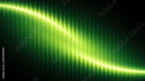 Abstract green digital sound wave equalizer on black background.