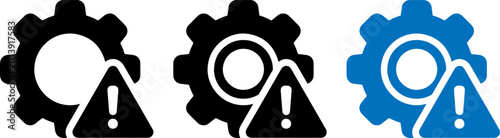 Gear icon with warning sign, technical error or maintenance alert symbol