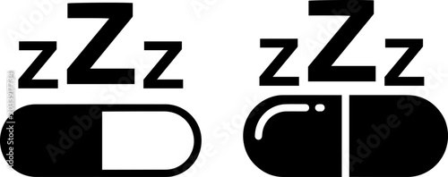 Fotografie Two sleeping pill icons with zzz symbols isolated on white background
