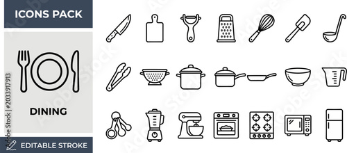 Photos Dining and Restaurant Service outline icon set