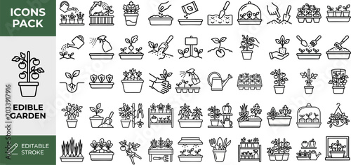 Fotografía Edible Garden and Home Growing outline icon set