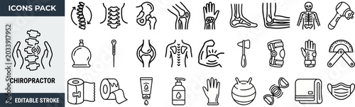 Billede på lærred Chiropractor and Physiotherapy outline icon set