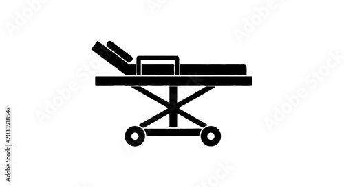 Minimal black silhouette icon, simple flat vector, bold black shape, no, no shading medical stretcher icon on a, flat icon style