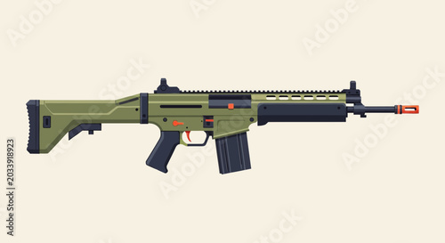 Canvastavla Green and black tactical assault rifle.